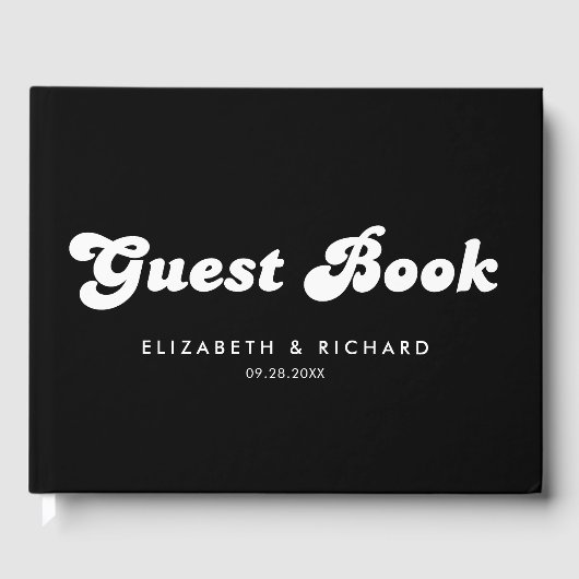 Stijlvolle Retro Zwart & Wit bruiloft Gastenboek (Voorkant)