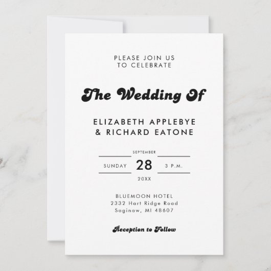 Stijlvolle Retro Zwart & Wit bruiloft Kaart (Voorkant)