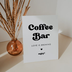 Stijlvolle retro zwart & wit bruiloft Koffie Bar Reclamebord Met Voetstuk