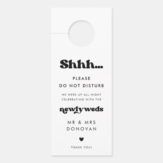 Stijlvolle retro zwart & wit bruiloft Niet storen Deurhanger (Voorkant)