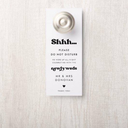 Stijlvolle retro zwart & wit bruiloft Niet storen Deurhanger (Op knop)