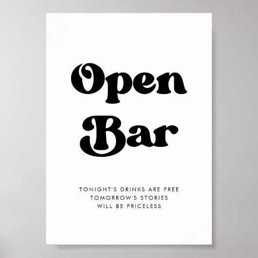 Stijlvolle retro zwart & wit bruiloft Open Bar tek Poster (Voorkant)