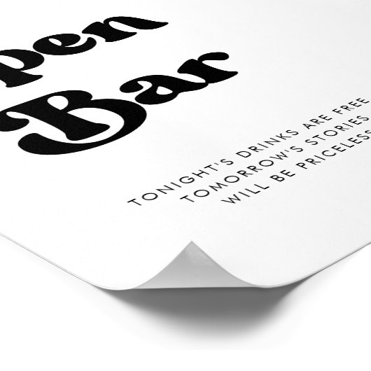 Stijlvolle retro zwart & wit bruiloft Open Bar tek Poster (Hoek)