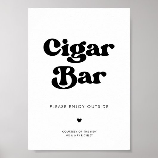 Stijlvolle retro zwart & wit bruiloft sigaar Bar t Poster (Voorkant)
