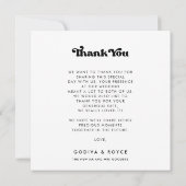 Stijlvolle retro zwart & wit bruiloft vierkant bedankkaart (Achterkant)