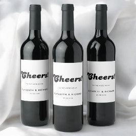 Stijlvolle Retro Zwart & Wit bruiloft Wijn Etiket