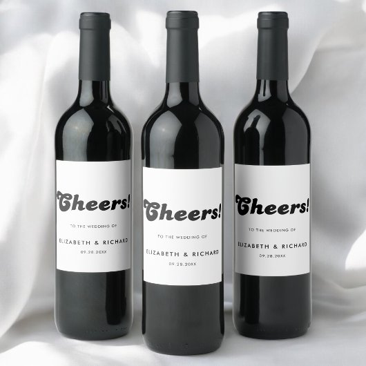 Stijlvolle Retro Zwart & Wit bruiloft Wijn Etiket