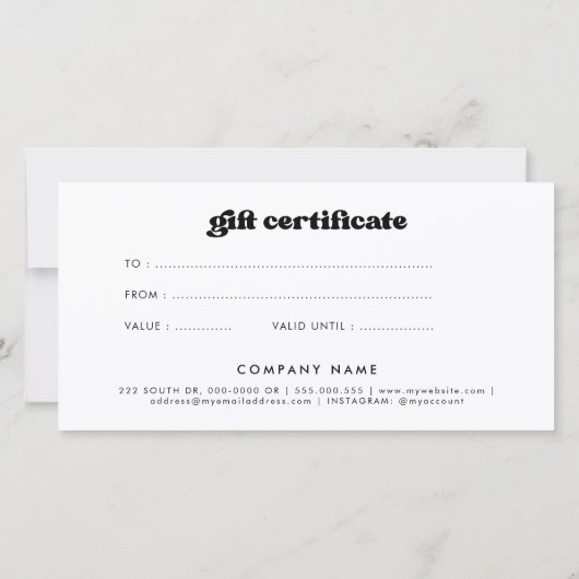 Stijlvolle retro zwart & wit Cadeaubon (Achterkant)