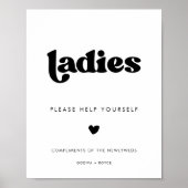 Stijlvolle Retro Zwart & Wit Dames Badkamer Sign Poster (Voorkant)