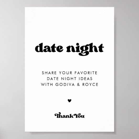 Stijlvolle retro zwart & wit Datum nacht ideeën te Poster (Voorkant)