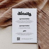 Stijlvolle retro zwart & wit Details QR-code Informatiekaartje