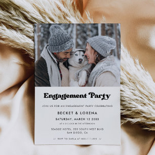 Stijlvolle retro zwart-wit Engagement party Kaart
