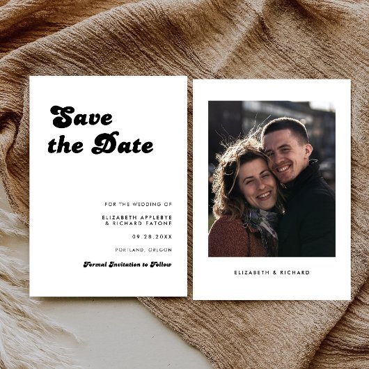 Stijlvolle Retro Zwart & Wit Foto Bruiloft Save The Date