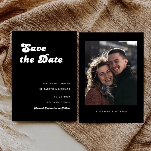 Stijlvolle Retro Zwart & Wit Fotobruiloft Save The Date