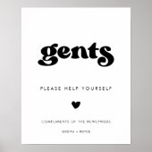 Stijlvolle Retro Zwart & Wit Gents Badkamer Sign Poster (Voorkant)