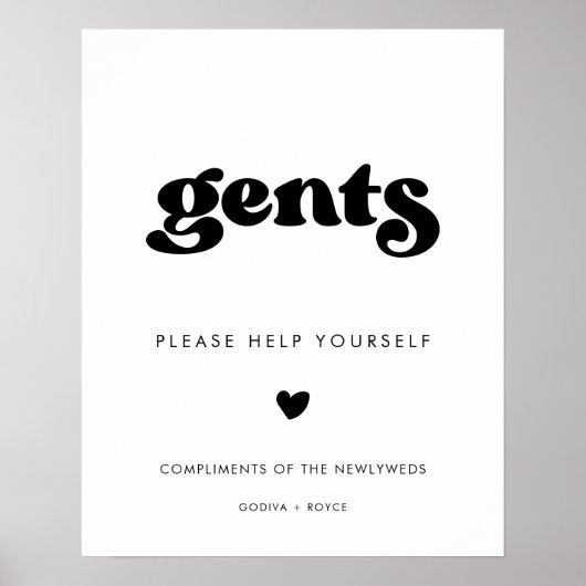 Stijlvolle Retro Zwart & Wit Gents Badkamer Sign Poster (Voorkant)