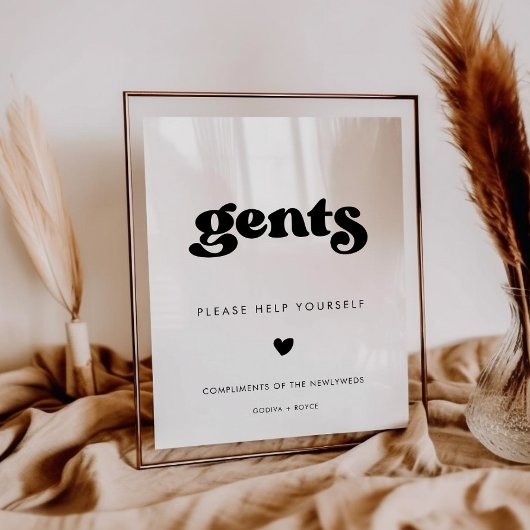 Stijlvolle Retro Zwart & Wit Gents Badkamer Sign Poster