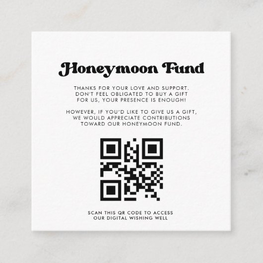 Stijlvolle retro zwart-wit Honeymoon code QR Informatiekaartje (Voorkant)