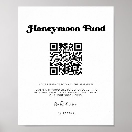 Stijlvolle retro zwart-wit Honeymoon code QR Poster (Voorkant)