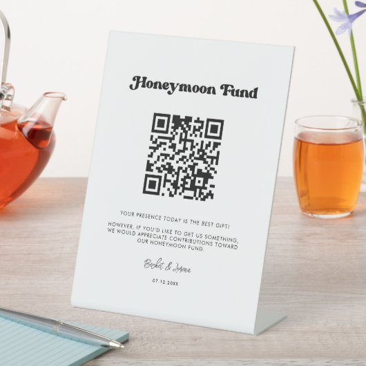 Stijlvolle retro zwart-wit Honeymoon code QR Reclamebord Met Voetstuk (Insitu)