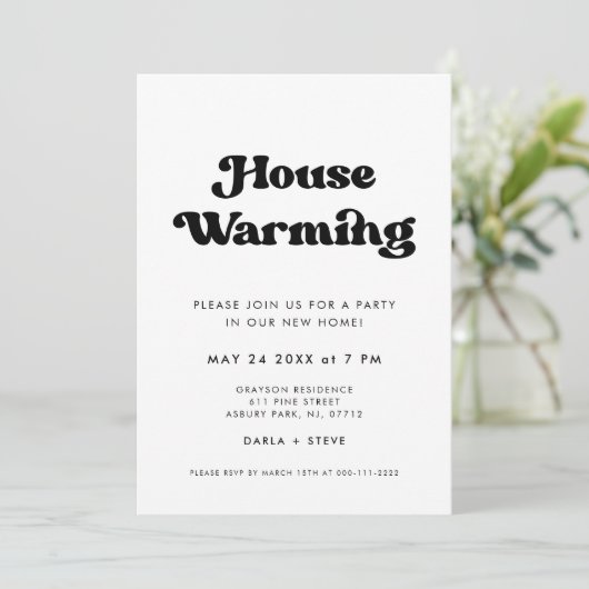 Stijlvolle retro zwart & wit Housewarming party Kaart (Staand voorkant)