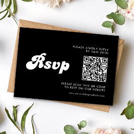 Stijlvolle Retro Zwart & Wit Huwelijks QR Code RSVP Kaartje
