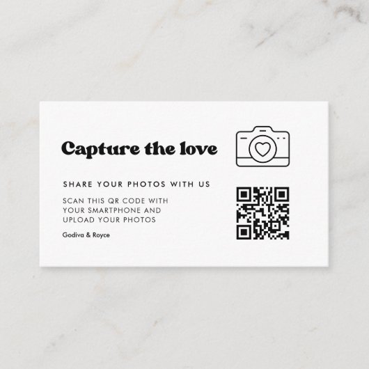 Stijlvolle retro zwart & wit Leg de liefde vast Informatiekaartje (Voorkant)