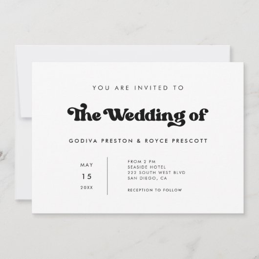 Stijlvolle retro zwart & wit Minimalistische bruil Kaart (Voorkant)