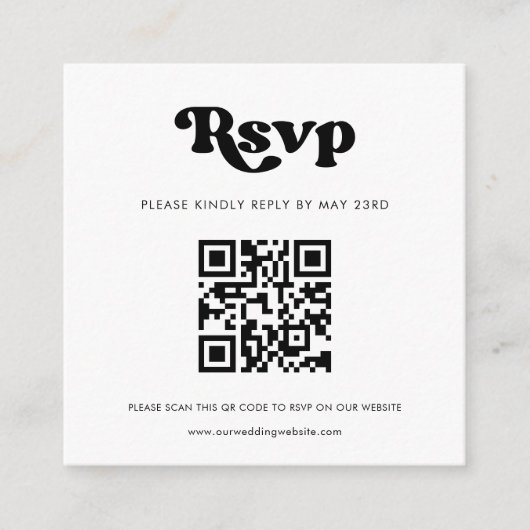 Stijlvolle retro zwart & wit QR-code RSVP-reactie Informatiekaartje (Voorkant)