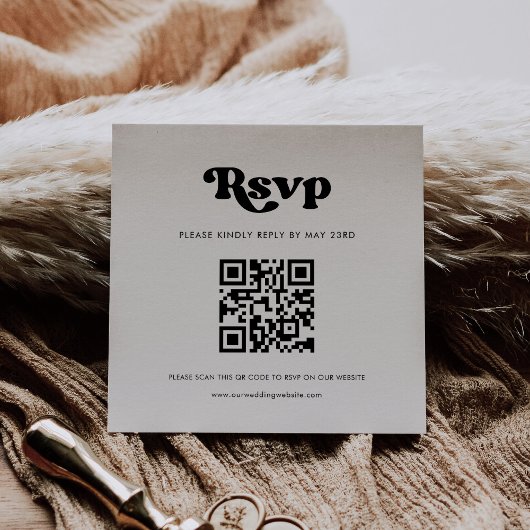 Stijlvolle retro zwart & wit QR-code RSVP-reactie Informatiekaartje