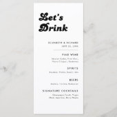 Stijlvolle Retro Zwart Wit Trouwen Let's Drink Bar Menu (Voorkant)