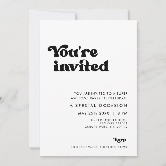 Stijlvolle retro zwart & wit U bent uitgenodigd Kaart (Voorkant)