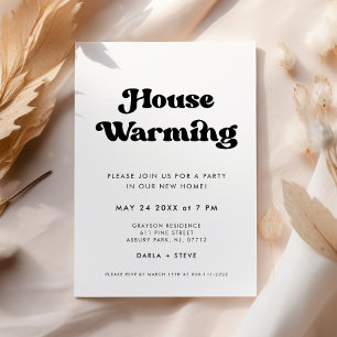 Stijlvolle retro zwart-witte housewarmingparty kaart