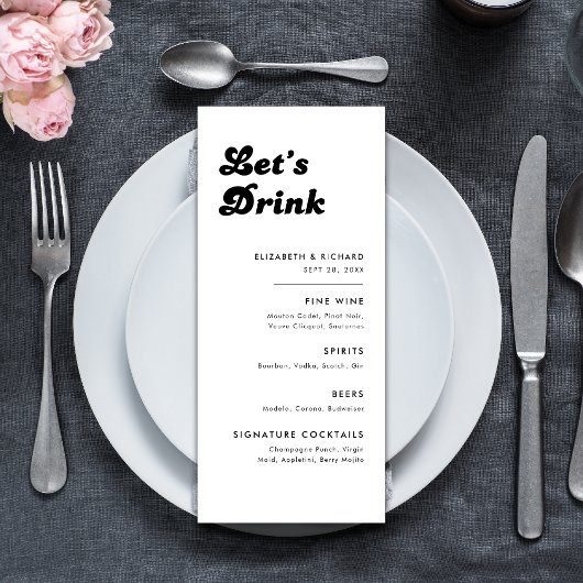 Stijlvolle Retro Zwart Witte Trouwfeest Let's Drin Menu