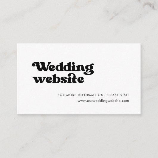 Stijlvolle retro zwarte en witte trouwwebsite informatiekaartje (Voorkant)