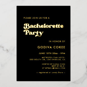 Stijlvolle retro zwarte & gouden Bachelorette Part Folie Uitnodiging