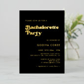 Stijlvolle retro zwarte & gouden Bachelorette Part Folie Uitnodiging (Staand Voorkant)