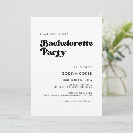 Stijlvolle retro zwarte & witte Bachelorette Party Kaart (Staand voorkant)