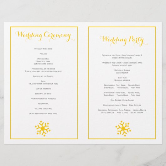 Stijlvolle rijen voor het trouwprogramma voor gele (Achterkant)