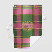 Stijlvolle rijke roze groene ruit Crest monogram Golfhanddoek (Insitu)