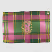 Stijlvolle rijke roze groene ruit Crest monogram Golfhanddoek (Horizontaal)