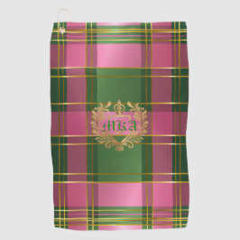 Stijlvolle rijke roze groene ruit Crest monogram Golfhanddoek