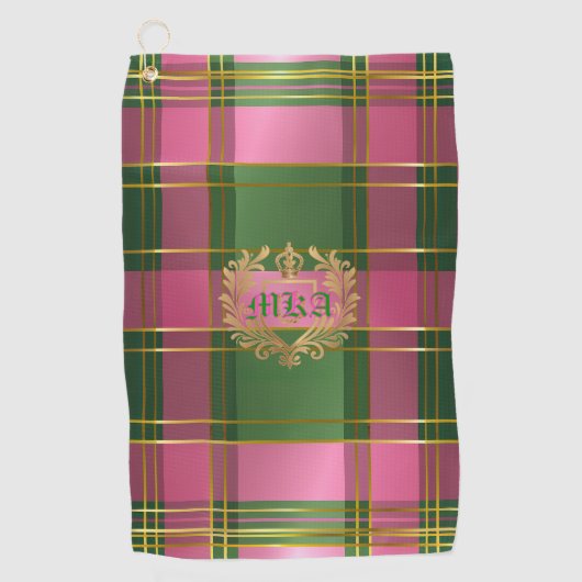 Stijlvolle rijke roze groene ruit Crest monogram Golfhanddoek (Voorkant)