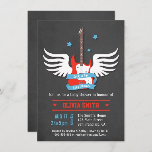 Stijlvolle Rock and Roll Rock a Bye Baby shower Kaart (Voorkant / Achterkant)