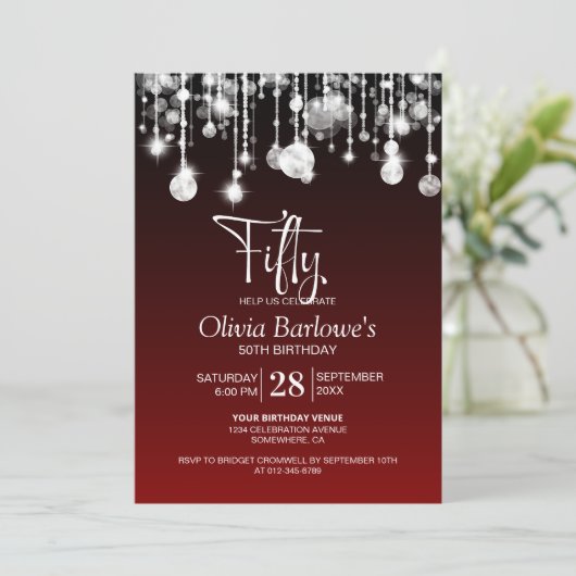 Stijlvolle rode 50ste verjaardag kaart (Staand voorkant)