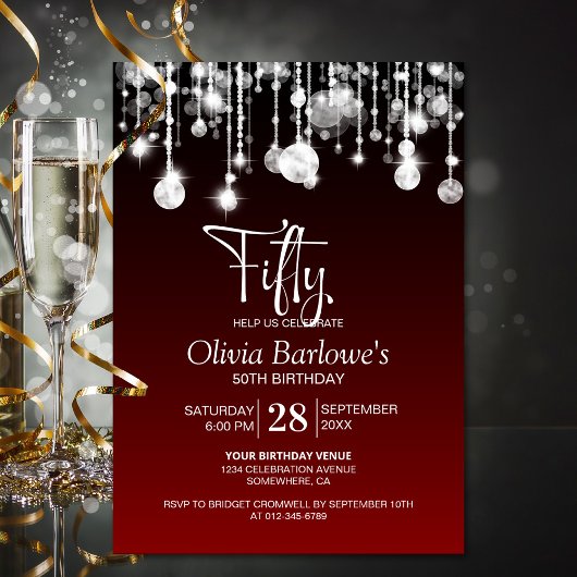 Stijlvolle rode 50ste verjaardag kaart