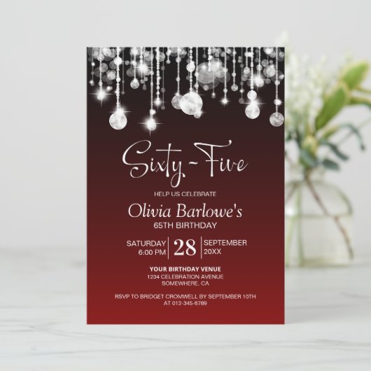 Stijlvolle rode 65e verjaardag kaart (Staand voorkant)