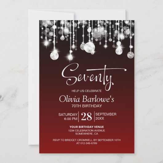 Stijlvolle rode 70e verjaardag kaart (Voorkant)
