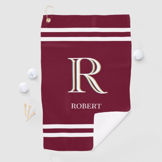 Stijlvolle Rode Aangepaste Monogramnaam Golfhanddoek (Insitu)