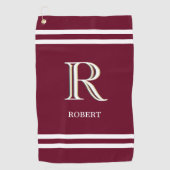 Stijlvolle Rode Aangepaste Monogramnaam Golfhanddoek (Voorkant)